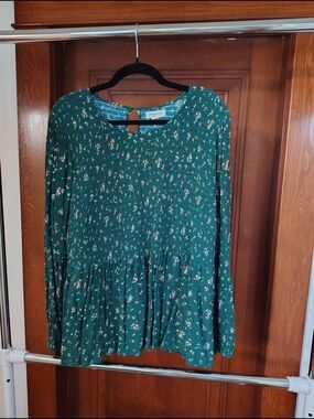 Green Floral Smocked Peasant Blouse - Women